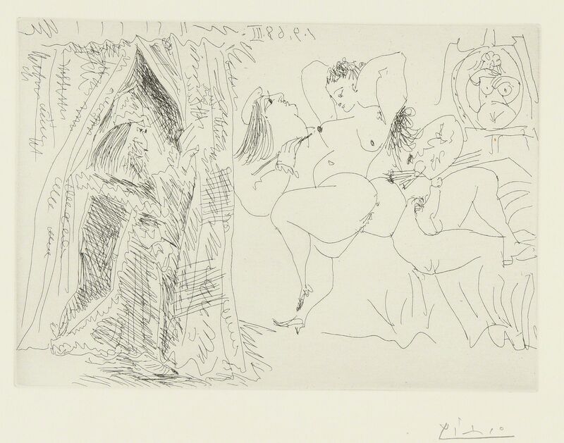 Pablo Picasso, ‘Raphaël et la Fornarina. VIII: Le Pape entre, avec un sourire patelin (B. 1783; Ba. 1800)’, 1968, Print, Etching, Sotheby's