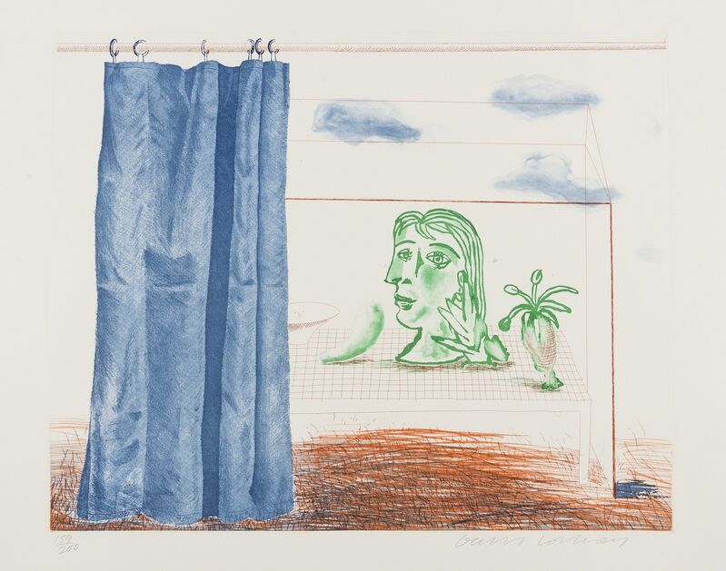 David Hockney, ‘What is This Picasso? (from The Blue Guitar) (M.C.A. Tokyo 197)’, 1976-77, Print, Etching with aquatint printed in colours, Forum Auctions