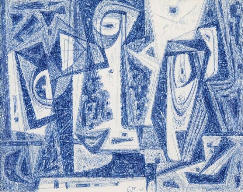 Emil Bisttram, ‘Abstraction’, 1956, Drawing, Collage or other Work on Paper, Blue ball-point pen on paper, Addison Rowe Gallery