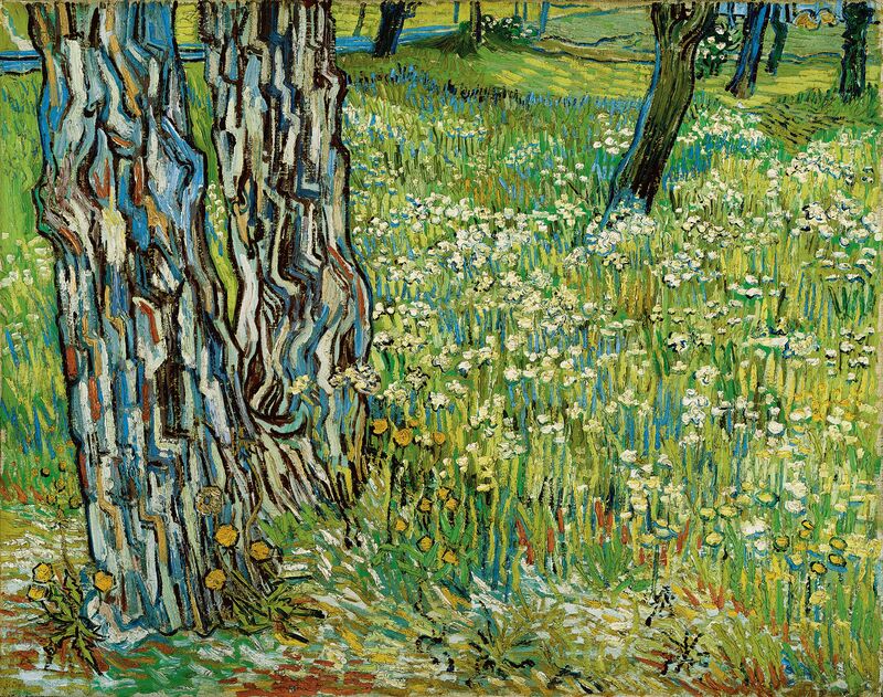 Vincent van Gogh, ‘Tree trunks in the grass’, late April 1890, Painting, Oil on canvas, Kröller-Müller Museum