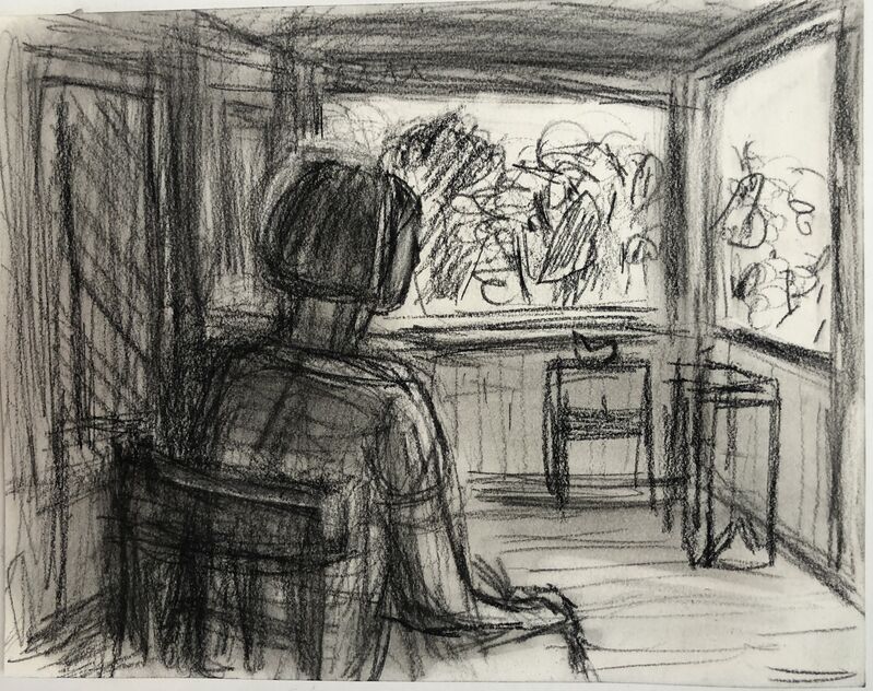 Anne Delaney, ‘Woman on the Porch’, 2021, Drawing, Collage or other Work on Paper, Charcoal on paper, Bowery Gallery