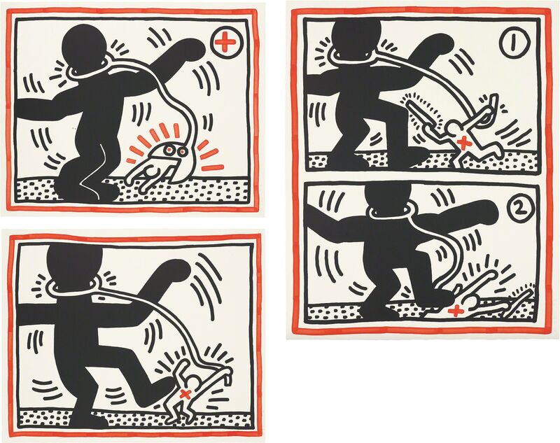 Keith Haring, ‘Untitled (Free South Africa)’, 1985, Print, The complete set of three lithographs in black and red, on BFK Rives paper, with full margins., Phillips