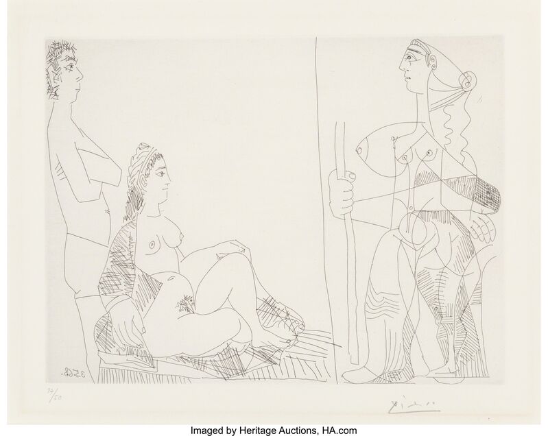 Pablo Picasso, ‘Couple et Voyageuse, from La Serie 347’, 1968, Print, Etching on paper, Heritage Auctions