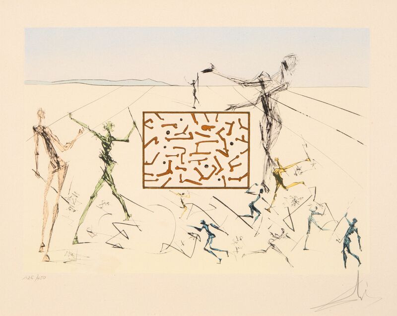 Salvador Dalí, ‘L'electronique, from Hommage a Leonardo da Vinci’, 1975, Print, Engraving with pochoir in colors on Arches paper, Heritage Auctions