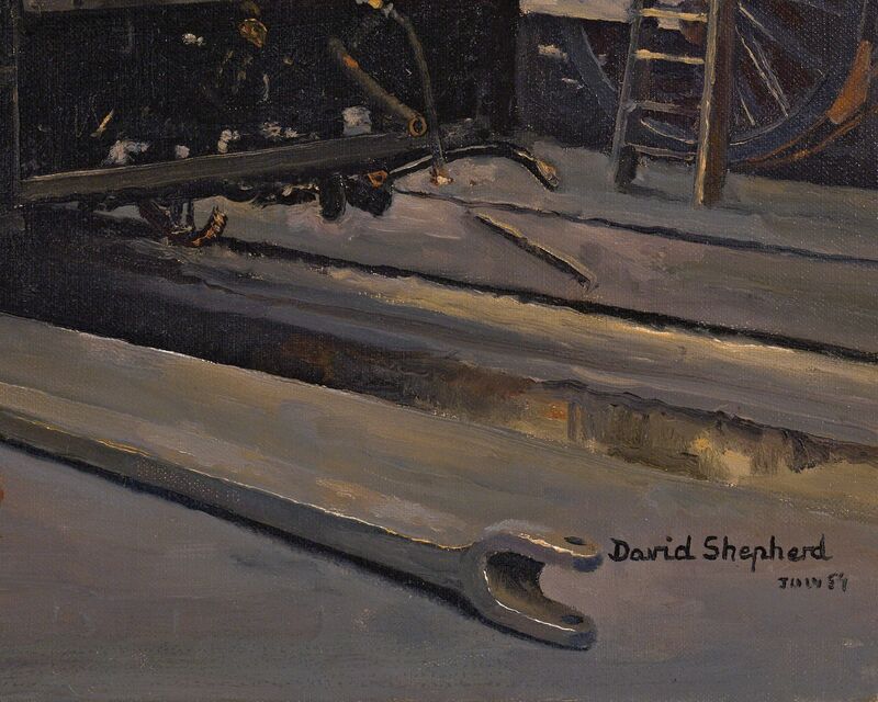 David Shepherd, ‘In the Sheds, Swindon’, ca. 1958, Painting, Oil on canvas,  M.S. Rau