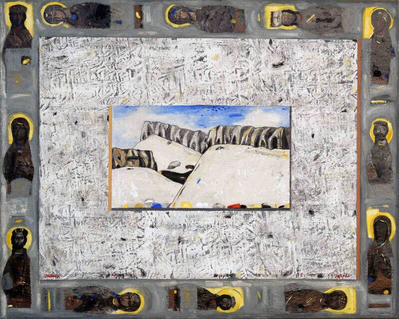 Nizar Sabour, ‘The Guardians of Qalamoun’, 2018, Painting, Mixed media on canvas, Janet Rady Fine Art