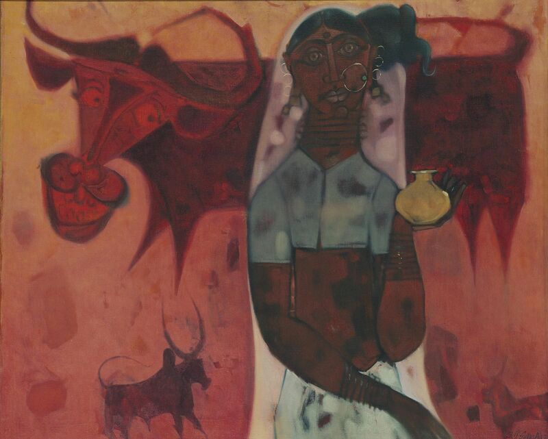 J. Sultan Ali, ‘Milkmaid’, 1971, Painting, Oil on canvas, Christie's South Asian + Chinese 