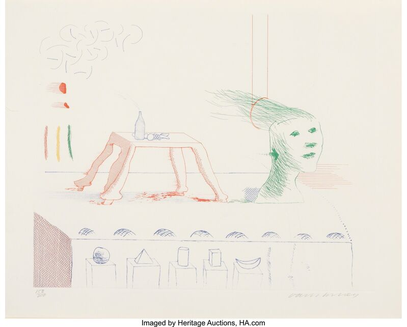 David Hockney, ‘A Moving Still Life, from The Blue Guitar’, 1976-77, Print, Etching with aquatint in colors on Inveresk mould-made wove paper, Heritage Auctions
