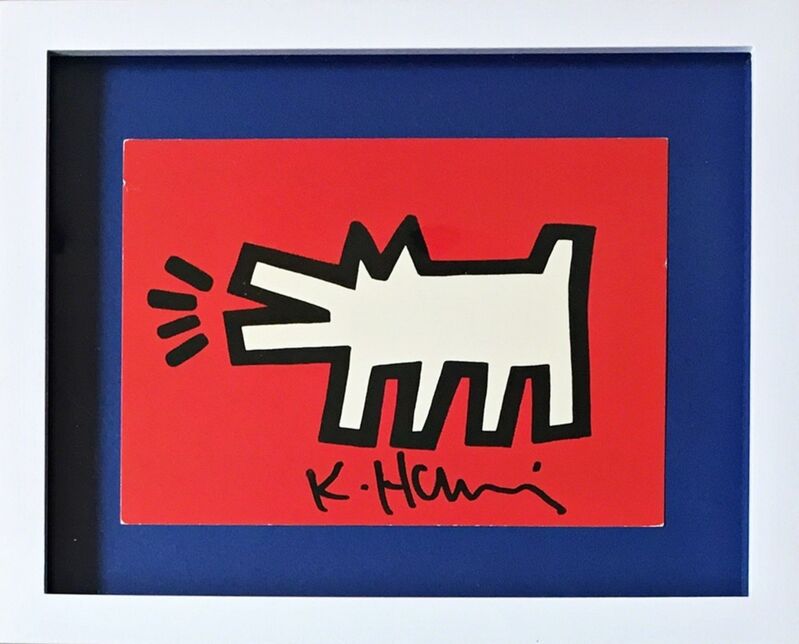 Keith Haring, ‘Barking Dog (from the Estate of UACC President Cordelia Platt)’, ca. 1990, Ephemera or Merchandise, Offset lithograph card. hand signed. framed., Alpha 137 Gallery Gallery Auction