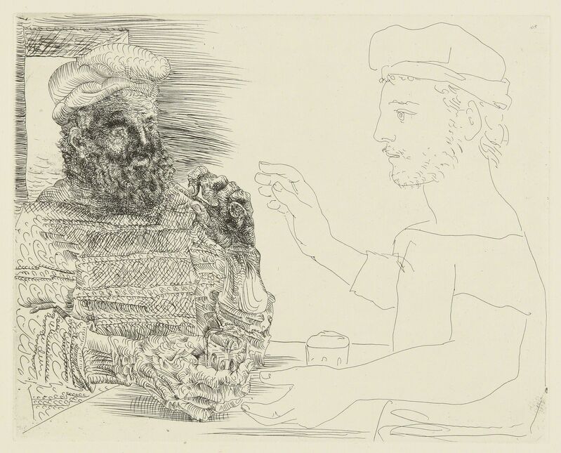 Pablo Picasso, ‘La Taberna. Jeune pêcheur catalan racontant sa vie à un vieux pêcheur barbu (B. 228; Ba. 442)’, Print, Etching, Sotheby's