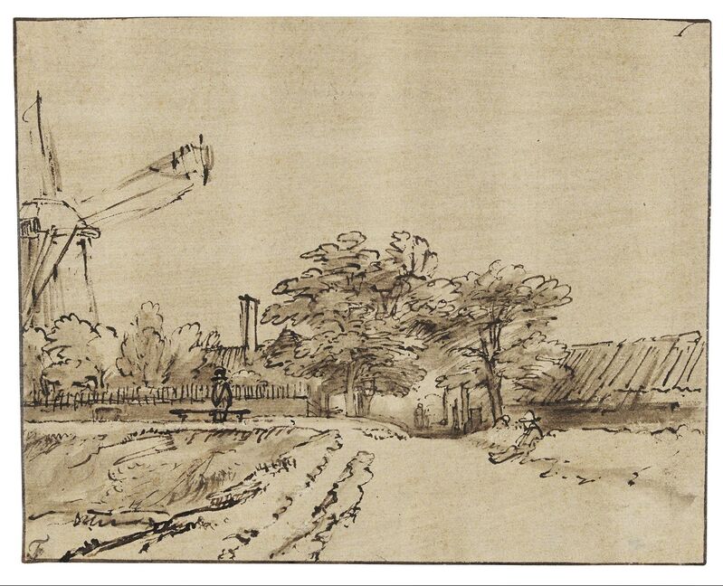 Rembrandt van Rijn, ‘Rampart near the Bulwark beside the St. Anthonispoort in Amsterdam’, 1648-1652, Drawing, Collage or other Work on Paper, Rijksmuseum