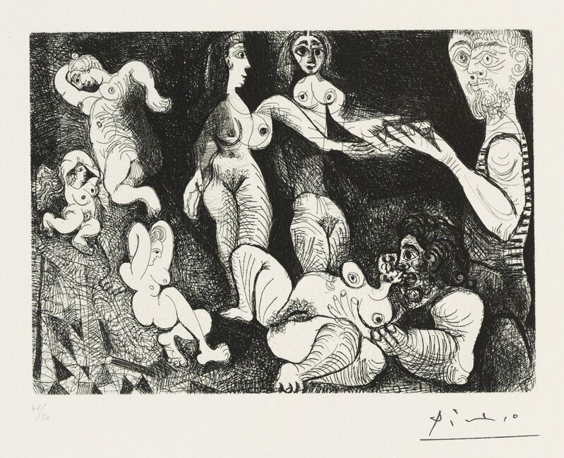 Pablo Picasso, ‘Marin rêveur avec deux femmes, from: Series 156’, 1970, Print, Etching, scraper and drypoint on wove paper, Christie's