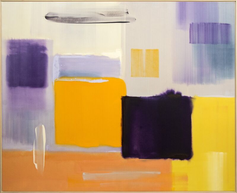 Milly Ristvedt, ‘Logic - Deconstructed grids and squares in purple and yellow’, 1989, Painting, Acrylic paint, canvas, Oeno Gallery