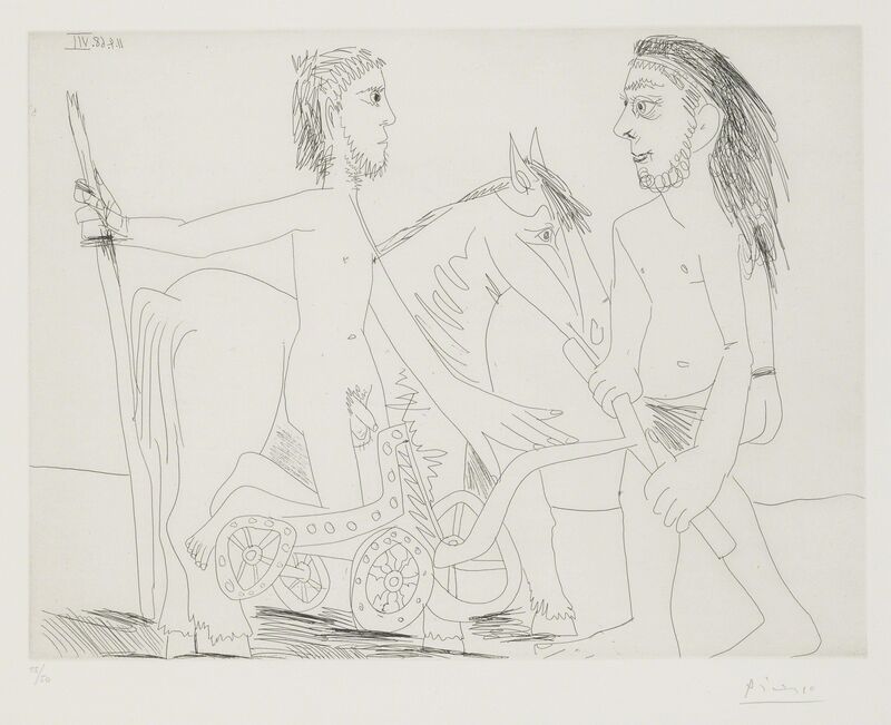 Pablo Picasso, ‘Télévision: combat de chars à l’antique (B. 1510; Ba. 1526)’, 1968, Print, Etching, Sotheby's