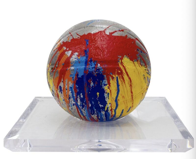 Mr. Brainwash, ‘Basketball - Stainless Steel on Glass Base’, 2020, Mixed Media, Polished Stainless Steel on Glass Base, Taglialatella Galleries