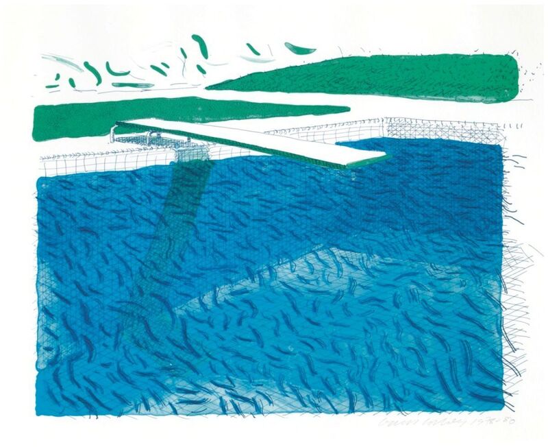 David Hockney, ‘Lithographic Water Made of Lines, Crayon, and Two Blue Washes’, 1978-1980, Print, Lithograph printed in colors, Upsilon Gallery