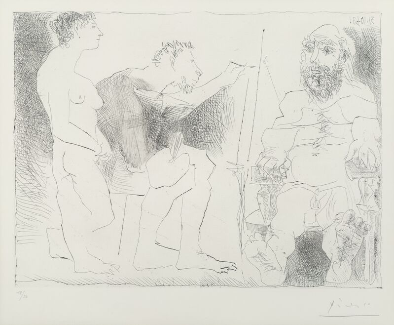 Pablo Picasso, ‘Peintre avec un modele barbu et une spectatrice’, 1963, Print, Etching in Rives paper, Heritage Auctions