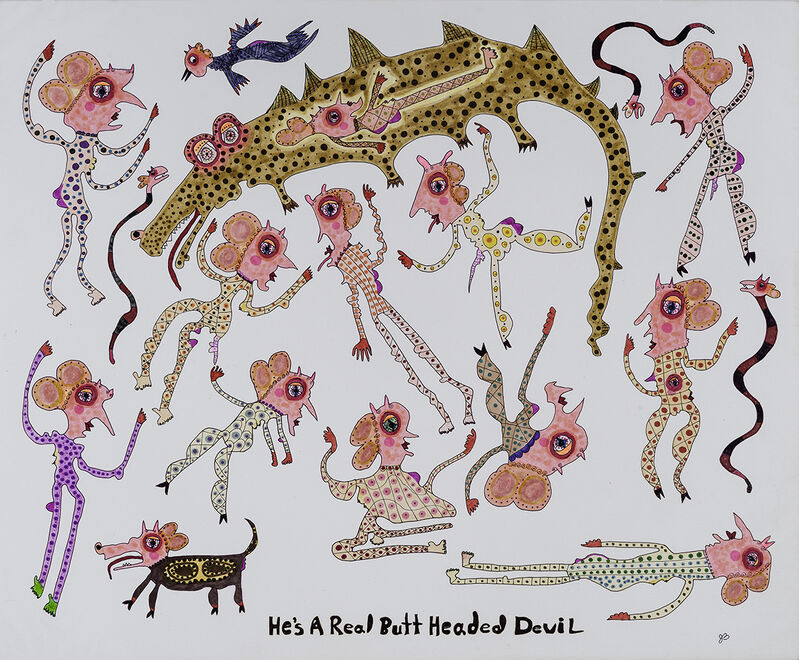 Jeanne Brousseau, ‘He's a Real Butt Headed Devil ’, 2019, Drawing, Collage or other Work on Paper, Ink, colored ma, Hirschl & Adler