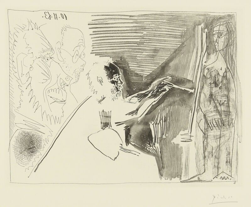 Pablo Picasso, ‘Peintre et modèle debout avec deux spectateurs (B. 1126; Ba. 1121)’, 1963, Print, Aquatint, etching and hand-biting, Sotheby's