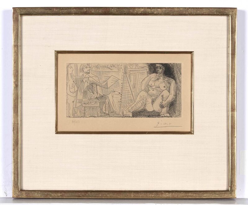 Pablo Picasso, ‘Dans L'Atelier: Peintre, Modèle Et Spectatrice (B. 1139; C. Bks. 130)’, 1963, Print, Etching on Richard de Bas paper, Doyle