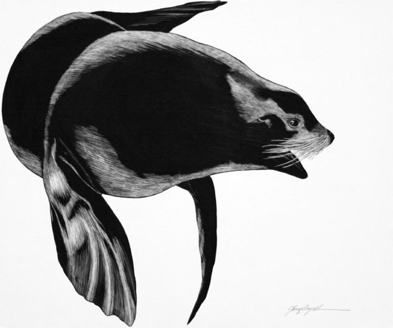 Tony Angell, ‘Northern Sea Lion’, 1982, Drawing, Collage or other Work on Paper, Clayboard, Foster/White Gallery