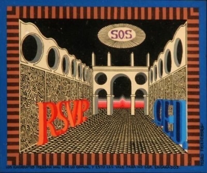 Pedro Friedeberg, ‘Surrealist Architectural Fantasy Painting "RSVP"’, 20th Century, Painting, Lions Gallery
