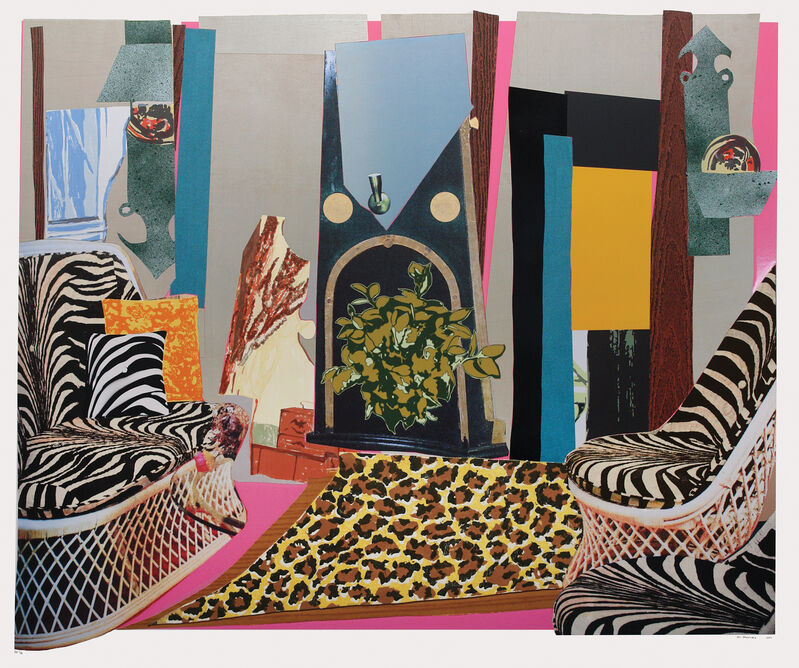 Mickalene Thomas, ‘Interior: Zebra with Two Chairs and Funky Fur’, 2014, Print, Relief, intaglio, archival inkjet, collage, enamel paint, colored pencil, gold leaf, Tandem Press