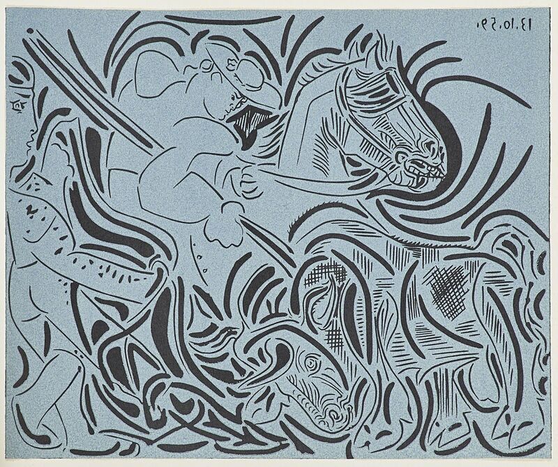 Pablo Picasso, ‘Linoleum Cuts: Bacchanals, Women, Bulls and Bullfighters’, 1962, Print, Forty-five linoleum prints in colors bound in cloth covered book with original slipcase with introduction by Wilhelm Boek, Rago/Wright/LAMA