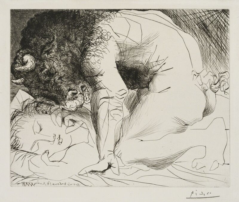 Pablo Picasso, ‘'Minotaure caressant du Mufle la Main d'une Dormeuse' from the 'Suite Vollard'’, 1933-1934, Drawing, Collage or other Work on Paper, Drypoint, Frederick Mulder