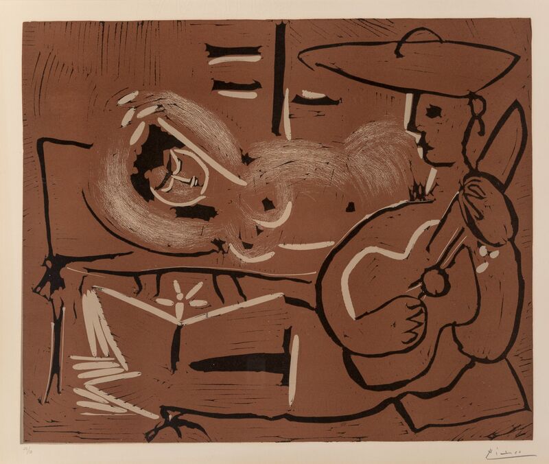 Pablo Picasso, ‘Femme couchée et guitariste’, 1959, Print, Linocut in colors on Arches wove paper, Heritage Auctions