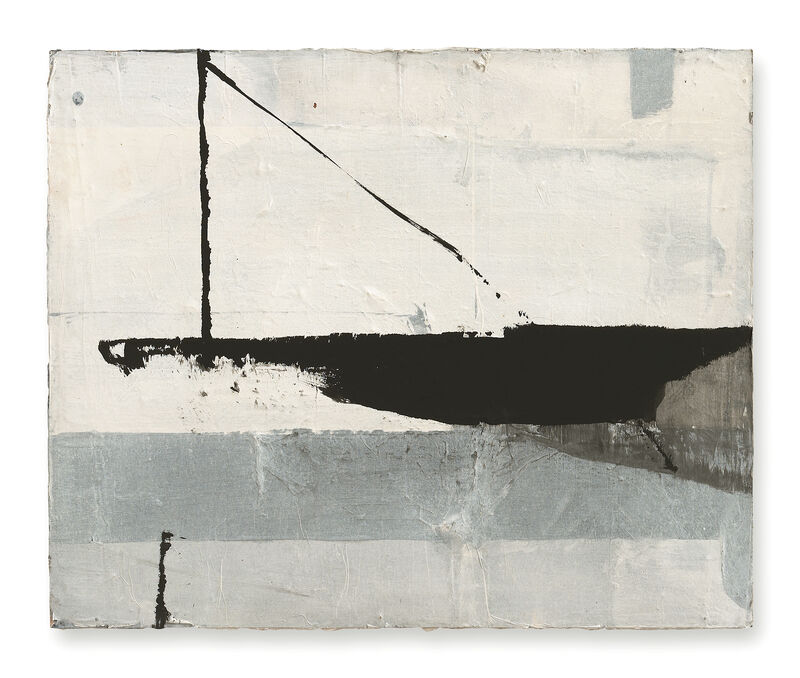 Hideaki Yamanobe, ‘Schwimmendes Boot /00-1 (swimming boat /00-1)’, 2000, Painting, Acrylic and Japanese paper on wooden hardboard, Japan Art - Galerie Friedrich Mueller