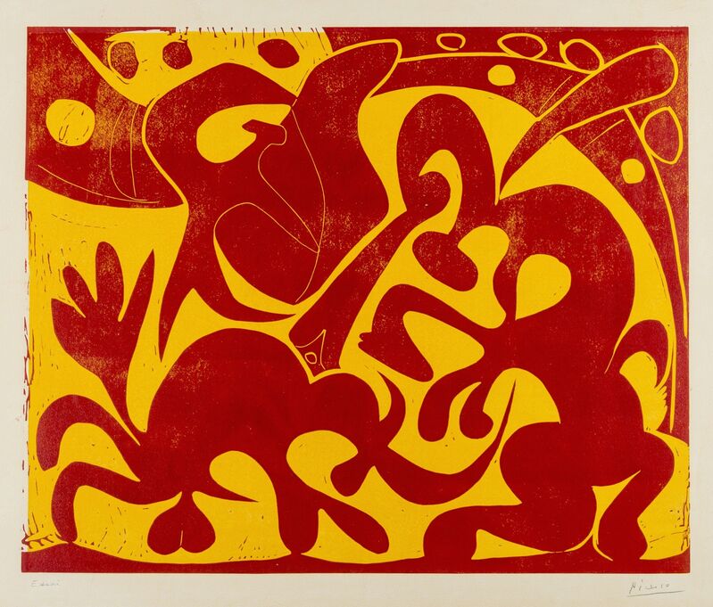 Pablo Picasso, ‘La Pique (Bloch 908; Baer 1227A)’, 1959, Print, Linocut printed in red and yellow, on thick wove paper, Forum Auctions