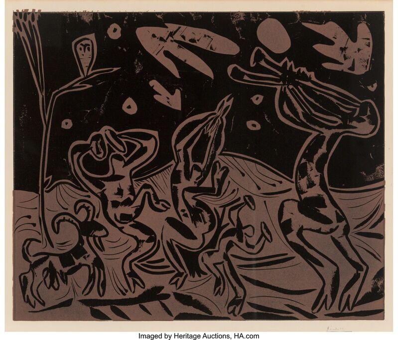 Pablo Picasso, ‘Les danseurs au Hibou’, 1959, Print, Linocut in colors on Arches paper, Heritage Auctions