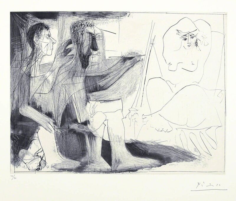 Pablo Picasso, ‘Peintre au travail [Peintre barbu avec modele nu et un spectateur] 1 novembre’, 1963, Print, Aquatint, burin, and drypoint, Marlborough New York