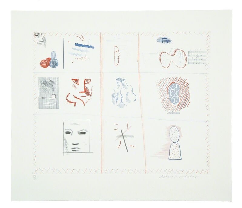 David Hockney, ‘Franco-American Mail from The Blue Guitar) (MCA Tokyo 182)’, 1976-1977, Print, Etching with aquatint printed in colours, on Inveresk mould-made wove paper, Forum Auctions