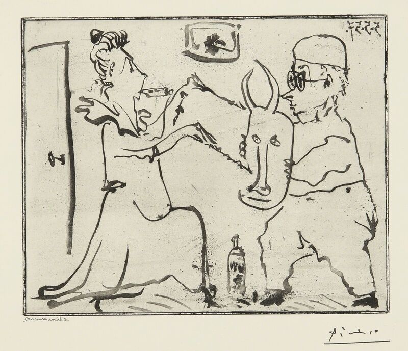 Pablo Picasso, ‘Histoire de Sabartés et de sa voisine: Les Banderilles (Ba. 968)’, 1957, Print, Sugar-lift aquatint with hand-biting, Sotheby's