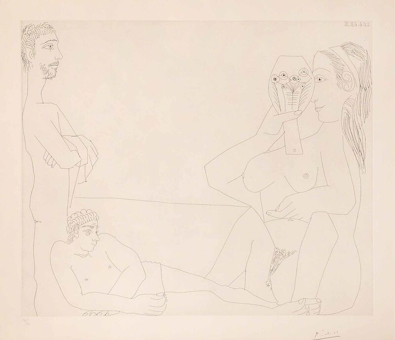 Pablo Picasso, ‘At the Beach: Woman with Mirror and Two Swimmers (347 Series, B.1666)’, 1968, Print, Hand-signed etching, Martin Lawrence Galleries