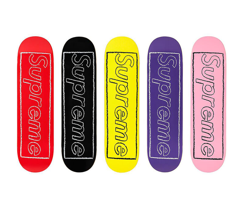 KAWS, ‘KAWS Supreme Skate Decks (KAWS Supreme Chalk Logo set) ’, 2021, Ephemera or Merchandise, Silkscreen on wood skateboard deck, Lot 180 Gallery