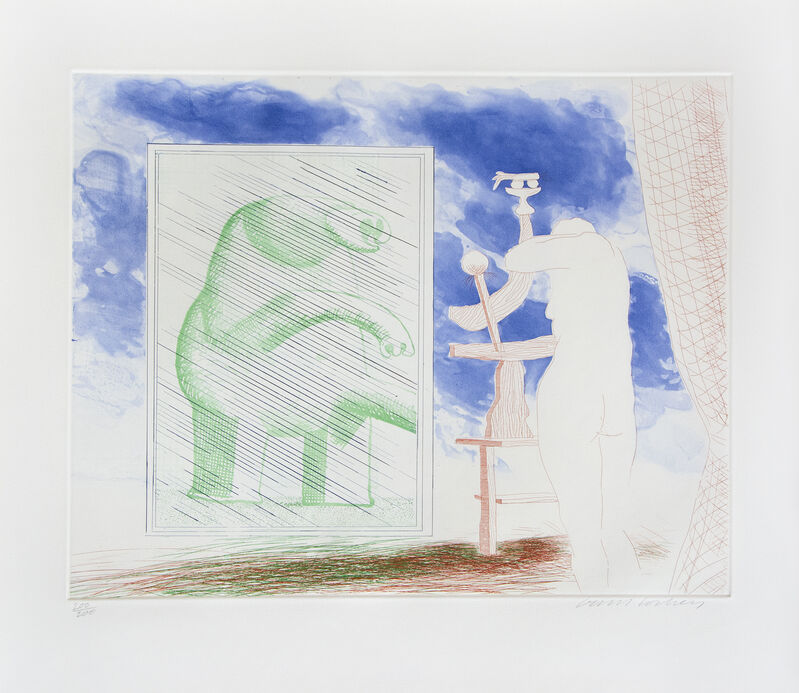 David Hockney, ‘A Picture of Ourselves, from The Blue Guitar portfolio’, 1977, Print, Etching in Colours, Shapero Modern