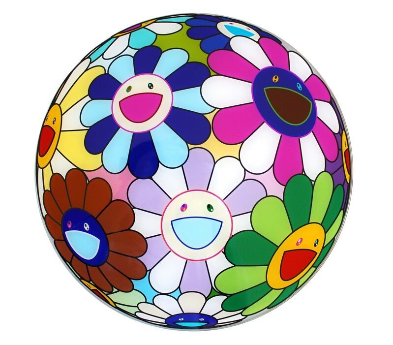 Takashi Murakami, ‘Flowerball Disc with Drawing’, 2007, Drawing, Collage or other Work on Paper, Fiberglass offset lithograph and marker drawing, EHC Fine Art Gallery Auction