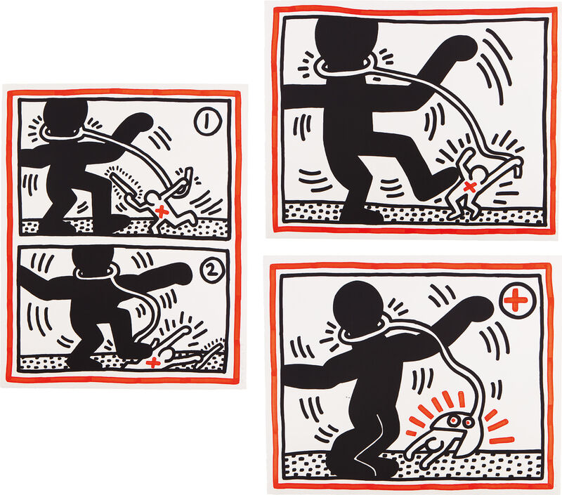 Keith Haring, ‘Untitled (Free South Africa) (S. p. 142, L. pp. 42-43)’, 1985, Print, The complete set of three lithographs in black and red, on Rives BFK paper, with full margins., Phillips