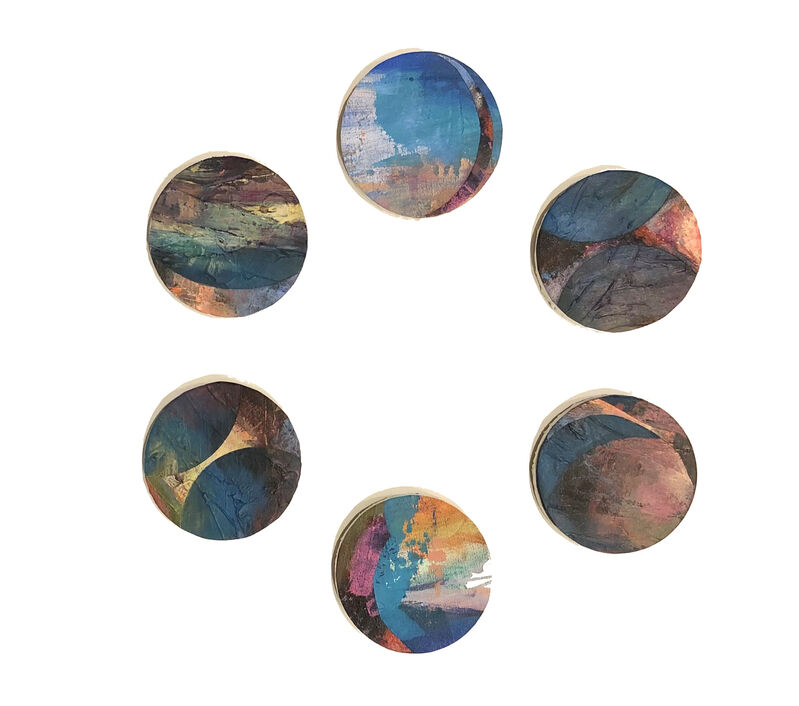 Phyllis Gorsen, ‘Blue Moon Series’, 2019, Painting, Mixed media on round canvases, InLiquid