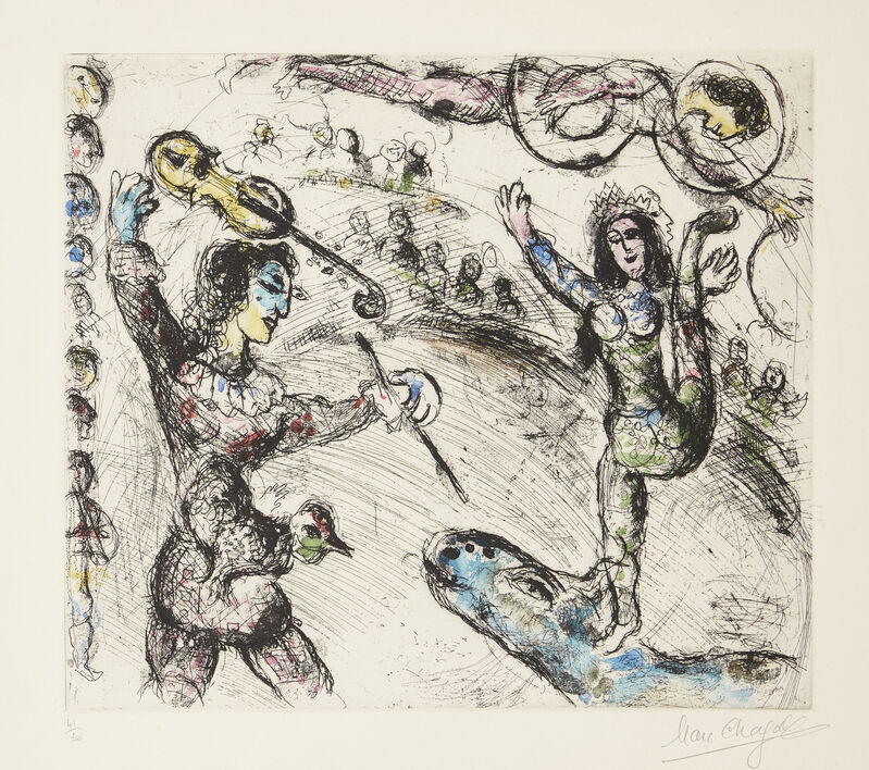 Marc Chagall, ‘Acrobate et Violoniste [Cramer 64]’, 1968, Print, Etching with aquatint in colours on wove, Roseberys