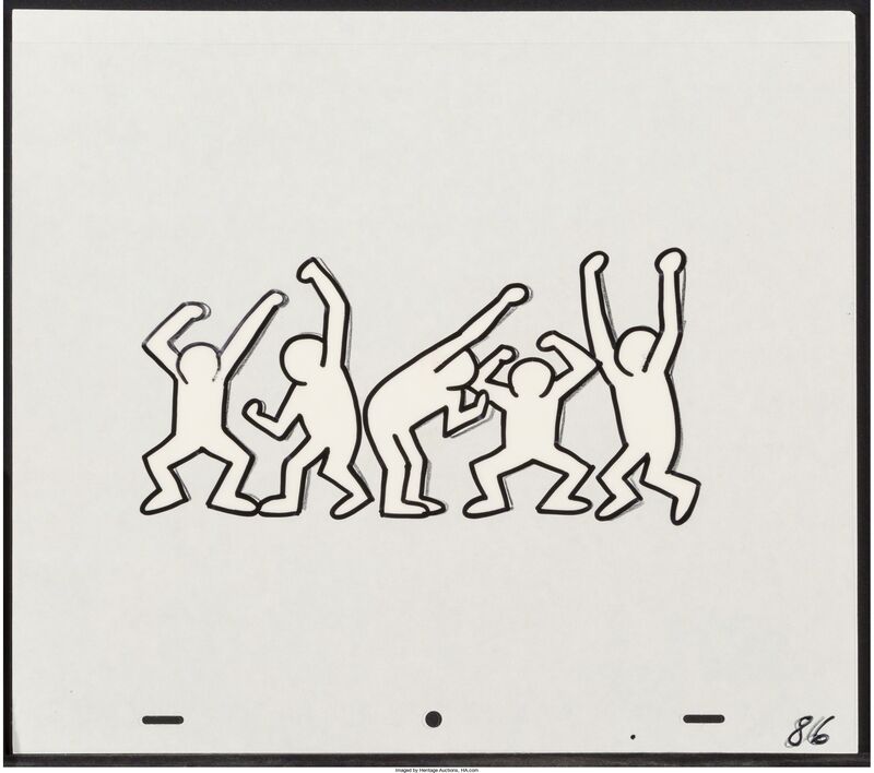 Keith Haring, ‘Sesame Street Break-Dancers, three works’, ca. 1987, Mixed Media, Marker on overhead sheet, Heritage Auctions