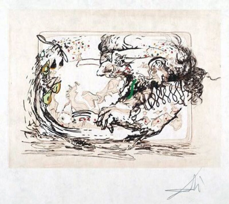 Salvador Dalí, ‘La télévision (The Television)’, 1966, Print, Original drypoint and aquatint printed in brown inks on Japan paper, with hand-coloring, Puccio Fine Art