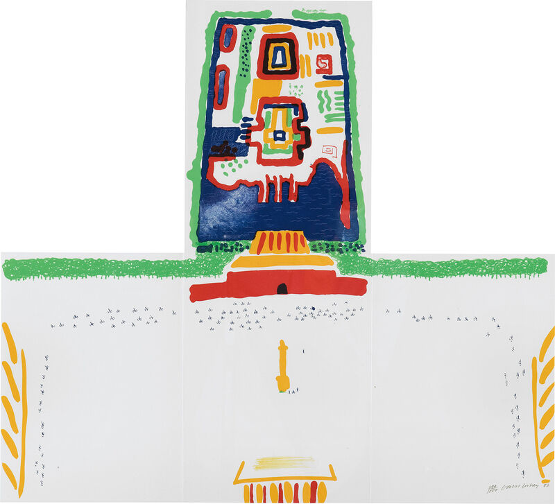 David Hockney, ‘Red Square and the Forbidden City, from China Diary (M.C.A.T. 254)’, 1982, Print, Lithograph in colors, on Somerset paper, the full sheet folded three times to form four panels (as issued), with accompanying book and text by Stephen Spender, contained in the original red paper folio, all contained in the original heavy card slipcase., Phillips