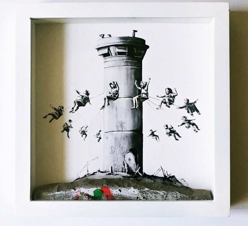 Banksy, ‘Walled Off Hotel’, 2017, Sculpture, Mixed media: unique piece of concrete/cement wall with framed lithograph. (concrete box assemblage) accompanied by original receipt., Alpha 137 Gallery Gallery Auction