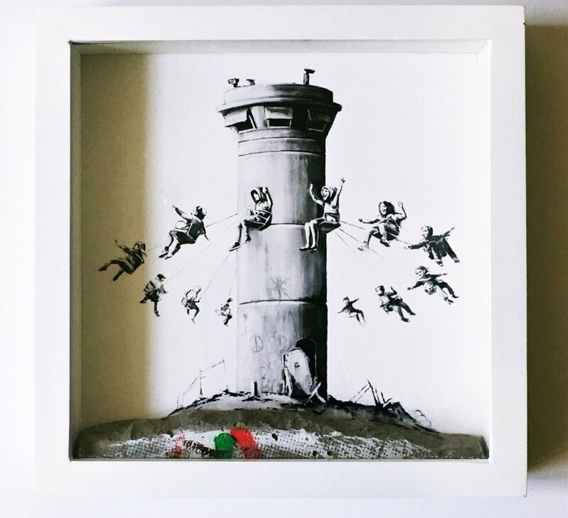 Banksy, ‘Walled Off Hotel Boxed Set Assemblage’, 2017, Mixed Media, Mixed media assemblage: Unique piece of concrete/cement wall with framed lithograph. accompanied by original embossed receipt., Alpha 137 Gallery Gallery Auction