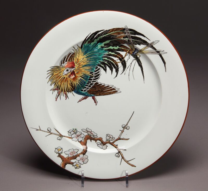 Vieillard & Cie, ‘"Japanese Cock" dinner plate’, ca. 1880, Design/Decorative Art, Tin-glazed earthenware (faience), New Orleans Museum of Art