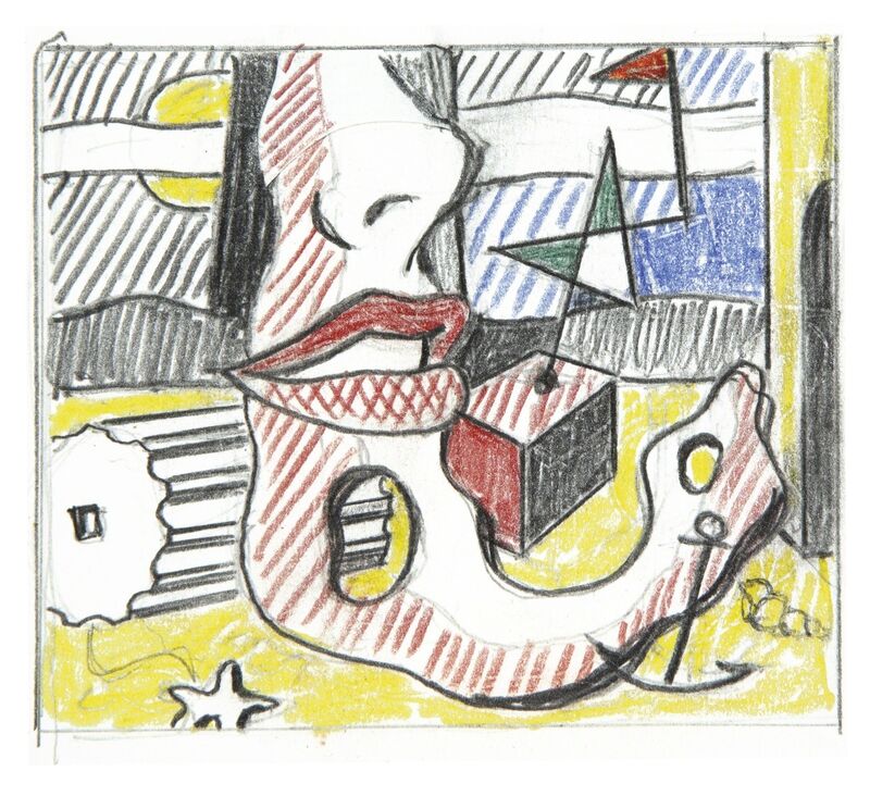 Roy Lichtenstein, ‘A Bright Night' (Study)’, Drawing, Collage or other Work on Paper, Colored pencil, graphite and paper collage on paper, Sotheby's
